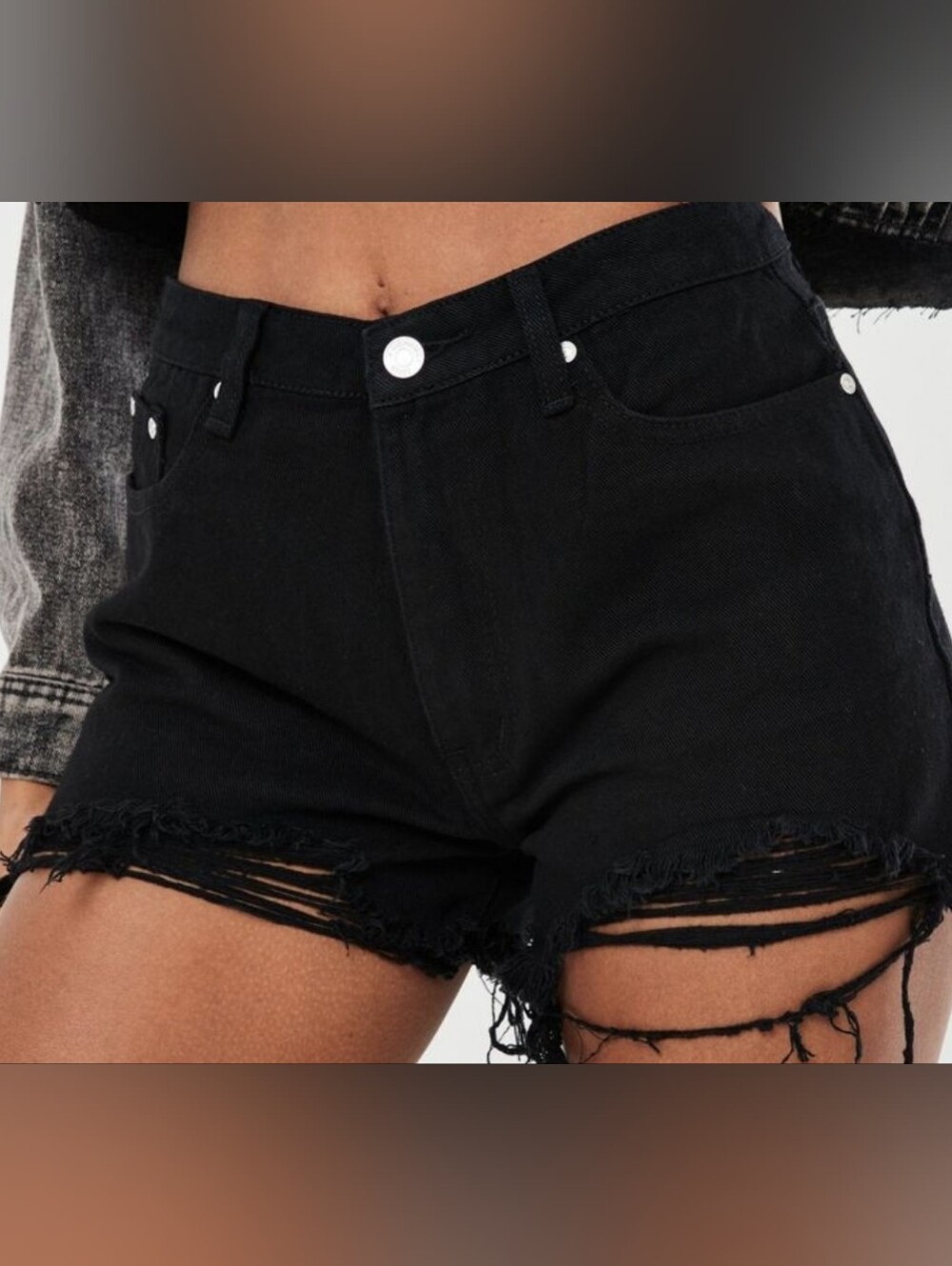NWT Missguided Tall Black Distressed High-Waisted Denim Shorts - US Size 8 (M)